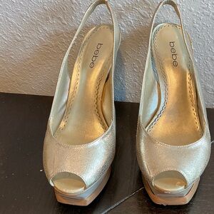 Bebe Metallic Gold Slingback Heels